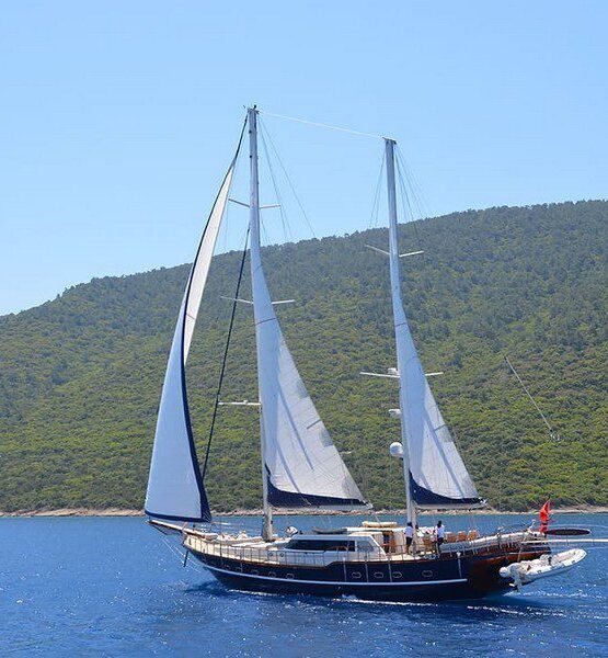 Deluxe Gulet Blue Heaven under full sail in the Aegean Sea