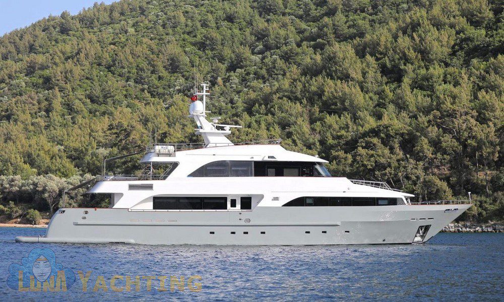 Ottowa IV motor yacht anchored at a private cove in Bodrum