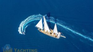 Gulet Dea Del Mare under full sail in the Aegean Sea