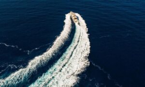 Luxury motor yacht Bormus 1 sailing in turquoise waters of Gocek