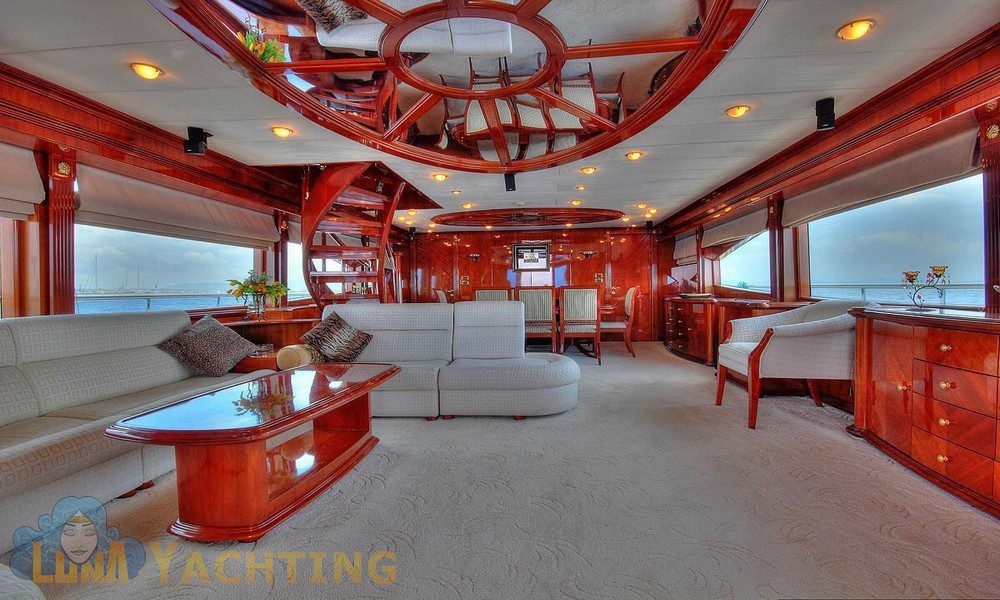 Interior of the Motoryacht Dream with comfortable seating - Luxury Yacht Charter Bodrum