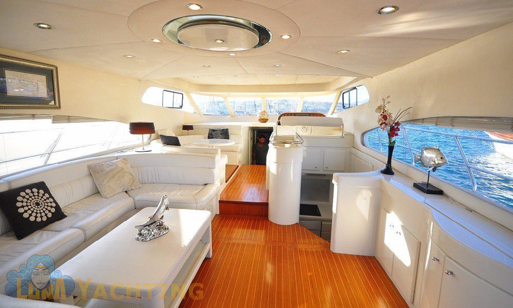 Elegant and comfortable white lounge area inside Motor Yacht Zeus - Bodrum Motor Yacht