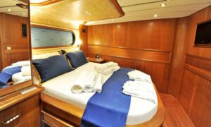 Cozy double cabin aboard Gulet Berrak Su, beautifully furnished for a comfortable luxury gulet vacation