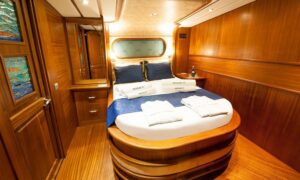 Cozy double cabin aboard Gulet Berrak Su, beautifully furnished for a comfortable luxury gulet vacation