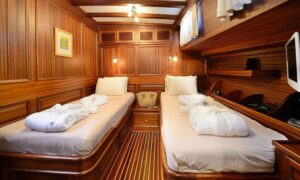 Twin cabin aboard Gulet Zephyria 2, cozy accommodation for guests on Bodrum family gulet charters