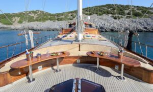 Spacious deck of Gulet Zephyria 2, ideal for family charters in Bodrum