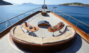 Spacious deck of Gulet Zephyria 2, ideal for family charters in Bodrum