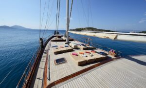 Spacious deck of Gulet Zephyria 2, ideal for family charters in Bodrum