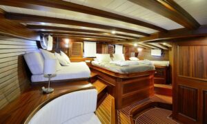 Luxurious master cabin on Gulet Zephyria 2, offering unparalleled comfort for Bodrum family charters