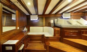 Luxurious master cabin on Gulet Zephyria 2, offering unparalleled comfort for Bodrum family charters