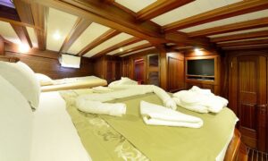 Luxurious master cabin on Gulet Zephyria 2, offering unparalleled comfort for Bodrum family charters